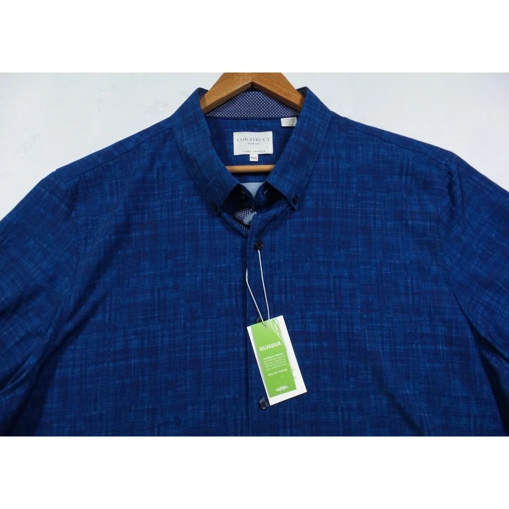 Con.Struct Shirt Mens Size XXL Blue‎ Button Down Short Sleeve 4-Way Stretch NWT